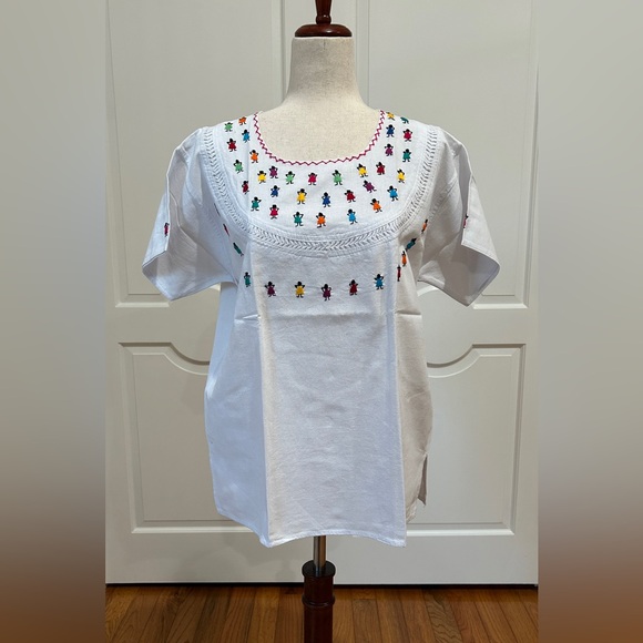 Mexican blouse with 100 % Hand Embroidered, Artisan Top, Boho, Hippie, Hand Made - Picture 1 of 7